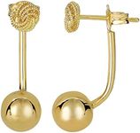 14k Yellow Gold Ball And Love Knot Belly Ring Climber Style Earrings, 8mm