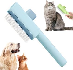 Pet Hair Removal Comb Flea Comb,Cat Dog Brush for Massaging and Cleaning Grooming, Indoor Portable Multifunctional Cat Brush with Release Button (Blue, Close tooth)