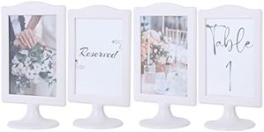 Litpoetic Double Sided Standing Picture Frames, 4x6 Inch Pedestal Photo Frame, 2 Sided Bulk Plastic Picture Frames for Table Numbers, Wedding Tables(White, 4Pack)