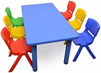 1.2M Kid's Adjustable Rectangle Blue Table & 6 Mixed Chairs Set