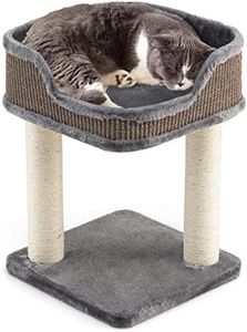 Costway Cat Tree Tower, Compact 2-Tier Cat Activity Tree with Large Plush Top Perch Bed, Natural Sisal Wrapped Scratching Posts, Indoor Kitten Playground Cat Climbing Tower（Grey）