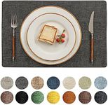 Romanstile Vinyl Placemats Set of 8-12 X 18 Inch - Heat Resistant Place Mats 100% Waterproof Oilproof Wipeable Reversible Faux Leather Table Mats for Kitchen/Dining/Party/Outdoor, Charcoal
