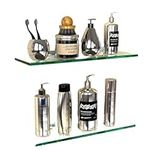 GeekDigg 2 Sets Glass Shelves for Bathroom, No Drilling Shower Caddy Glass Shelves for Wall Glass Bathroom Storage Organizer Shelf with Aluminum Bracket for Bathroom, Shower, Kitchen, Laundry