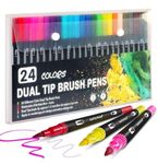 Corslet 24 Colors Art Dual Tips Coloring Brush Fineliner | Color Water Based Marker Pens for Calligraphy Drawing Sketching Book Bullet Journal | Dual Tips Pen and Brush Marker Pens