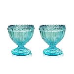 Blue Glass Egg Cup for Soft or Hard Boiled Egg Holder - Set of 2 Egg Holders for Breakfast Brunch, Kitchenware Table Decoration Egg Cup for Home Party Tableware Decor Favors