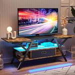 Bestier Bedroom TV Stand for 55 Inch TV Gaming Entertainment Center Industrial Rustic TV Stand with Led Lights 20 Modes TV Console with Fabric Drawer