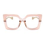 FEISEDY Oversized Square Blue Light Blocking Glasses Eye Strain Glare Pearl Inlay Arm Cat Eye Fashion Eyewear B2639 (Pink, 62)