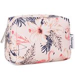 Small Makeup Bag for Purse Travel Makeup Pouch Mini Cosmetic Bag for Women (Small, Beige Flamingo)