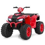 Costzon 24V Kids Electric ATV, 4-Wheeler Quad Car with Wireless Connection, Music, Radio, Treaded Tires, LED Lights, High Low Speed & Soft Start, Ride on Car for Kids 3-8 Years Old (Red)