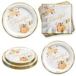 Thanksgiving Paper Plates - Fall Party Supplies - Fall Paper Plates and Napkins - Pumpkin Paper Plates - Pumpkin Party Supplies - Holiday Tableware Set Includes Plates Napkins | Kit for 24