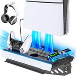 PS5 Wall Mount Kit with Charging Station & 9 RGB Light for PS5 Edge & Dual Controller, PS5 Cooling Station with 3-Level Fan, PS5 Stand Wall for PS5/PS5 Slim Disc & Digital, PS5 Accessories Shelf Mount