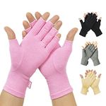 Vive Pink Arthritis Gloves - Fingerless Hand Compression - Open Finger Design for Women and Men - Comfy Fit, Breathable and Moisture Wicking - Carpal Tunnel, Joint and Rheumatoid Pain Relief (Medium)