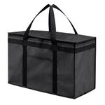 NZ Home XXL Insulated Cooler Bag and Food Warmer for Food Delivery & Grocery Shopping with Zippered Top, Black (1 Pack)