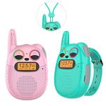 Rechargeable Kids Walkie-Talkies with FM Radio, 2 Miles Range, Twinkling LED Eyes, Wearable Watch Walkies Talkies Toys for Kids Bicycling, Hiking, Camping, Running