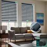 Yoolax Motorized Zebra Blinds Compatible with Alexa, Light Filtering Day and Night Dual Layer Sheer Blinds Custom Size, Privacy Light Control Horizontal Window Blind for Home(80% V-Deep Sea)