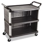 Rubbermaid Commercial HDPE Service Cart with End Panels, 3 Shelves, Black, 300 Pounds Load Capacity, 37-13/16-Inch Height, 40-5/8-Inch Length X 20-Inch Width (FG409300BLA)