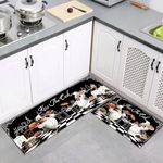 comfoyar 2 Pieces Kitchen Rugs Set, Cook Cheif Non-slip Standing Rugs, Easy to Clean Waterproof Runner Mat for Laundry, Kitchen (44 x 75 cm+44 x 120 cm)