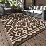 Outdoor Rug Geometric Patio Rug Waterproof Camping Outdoor Carpet Reversible Deck Rugs Portable RV Mat Plastic Straw Rug for Patio Balcony RV Camping Backyard Picnic Brown & Beige 5X8FT