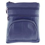 SILVERFEVER Genuine Leather Pocket Organizer Crossbody Handbag (Navy)