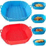 Air Fryer Paper Liners, 8 Inch Square Air Fryer Silicone Pot for Frying, Baking, Cooking, Roasting and Microwave Reusable Replacement for Flammable Parchment Liner Paper(8inch, red+blue)