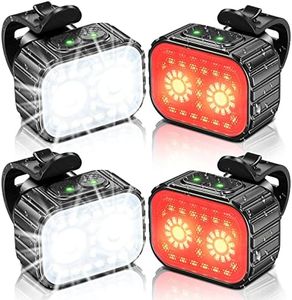 Cuvccn Bike Lights Super Bright, Rechargeable Bicycle Lights Set Multiple Modes, Waterproof Bike Lights for Night Riding/Cycling Safety, Front and Back Bike Reflectors Light, Long Battery Life