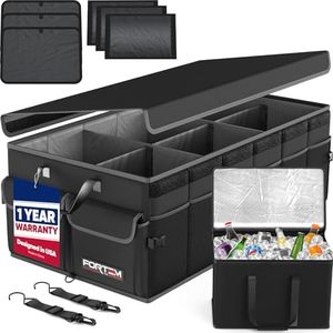 FORTEM Trunk Organizer with Cooler For SUV Car Trunk, Foldable Storage, Car Accessories for Women Men, Collapsible Bag, Perfect Christmas Gifts, 600D Oxford, Non Slip Bottom, Straps, Soft Cover (105L)