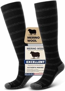 Iambamboo Merino Wool Compression Socks for Women & Men, 20-30 mmHg Knee High Dryarn Socks for Flying, Travel, Running L/XL (Black Gray Stripe)