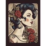 Artery8 Pin Up Girl Tattoo Ink Body Art Floral Retro Rockabilly Americana 50s Large XL Wall Art Canvas Print