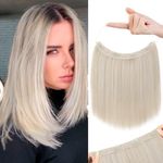 REECHO 12" Invisible Wire Hair Extensions with Thinner Softer Lace Weft Adjustable Size Removable Secure Clips in Short Straight Secret Hairpiece for Women - Pearl Platinum