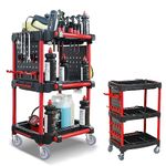 3 Tier Workshop Tool Trolley, Car Washing Service Cart on Wheels, Car Beauty/Wash/Wax Trolley, Heavy Duty Utility Rolling Cart for Garage, Warehouse, DIY Storage Service Cart, 200KG Load Capacity