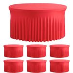 Htper 6 Pack Spandex Red Round Tablecloths for 60inch Table, 120in Stretchy Fitted 5ft Tablecloths, Wrinkle Free Round Table Clothes Covers with Skirt for Wedding Birthday Parties Banquet