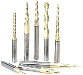 Amana Tool Up Cut Spiral CNC Router Bits Set for 2D/3D Carving Ball Nose, ZrN Coated, AMS-136, 8-Pc, 1/4 Inch Shank