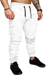 JMIERR Man Fashion Cargo Pants - Casual Cotton Tapered Stretch Twill Chino Athletic Joggers Sweatpants Drawstring Hiking Workout Trousers with Pockets for Men,US 36(L),A White