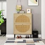 Goujxcy Natural Rattan Shoe Cabinet
