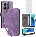 IUQXU for Xiaomi Redmi Note 13 4G LTE Wallet Case with Screen Protector [RFID Blocking] Leather Case Card Holder Kickstand Cell Phone Cover for Redmi Note13 4G Purple