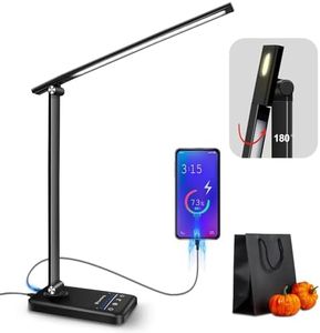 LED Desk Lamp, Cordless Reading Table Lamp with USB Charging Port, 5 Colour Modes & 7 Brightness Levels, Night Light, Timer, Memory Function, Battery Led Desk Light Office Lamp for Study, Work (Black)