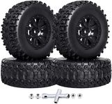 RC Short Course Truck Tires 1/10 Scale Pre-glued RC Wheel Rim and Tires Set 12mm Hex with Foam Inserts for Traxxas Slash 2WD 4X4 Losi 22S 2WD SCT VKAR 10SC SC Mounted (OD 4.33 Inch (110mm))