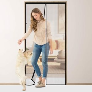 Flintronic Magnetic Fly Screen Door, 75x210cm Heavy Duty Mesh Curtain with Repair Subsidy, Fly Screens Doors Nets Patio Curtain Insect Mesh with Powerful Magnets & Full Frame Magic Tape, Black