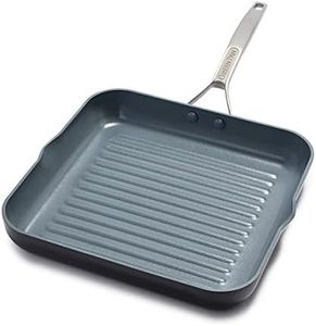 GreenPan Paris Pro Hard Anodized Healthy Ceramic Nonstick, 11" Square Grill Pan, PFAS-Free, Dishwasher Safe, Grey