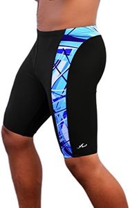 Adoretex Men's Pro Athletic Training Swim Jammers, Printed Durable and Long-Lasting Swimsuit for Boys and Men-MJ013-Black/Blue-22