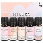 Nikura Essential Oils Blends Gift Set - 5 x 10ml | Calming Essential Oils for Diffusers for Home, Sleep, Wax Melts | Relaxing Aromatherapy Oils Set | UK Made & Vegan