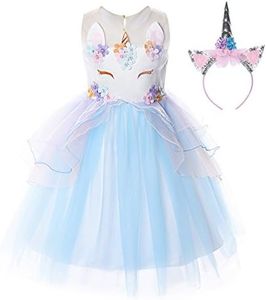 JerrisApparel Flower Girls Unicorn Costume Pageant Princess Party Dress (6 Years, Blue)