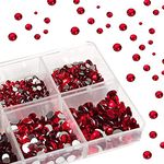 Gnognauq 3000pcs Red Rhinestones 7 Mixed Size Crystal Flatback Rhinestones for Crafts Round Glass Gems with Storage Boxes/Craft Tweezers/Jewel Picker Tool