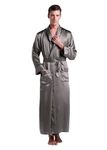 bellababebysk Luxury Satin Robe for Men | Night Robe | Men Nightwear | Sleeprobe | Full length | Frictionless Satin | Retains Skin Moisture | Front Pockets | Silky (IN, Alpha, XL, Grey)