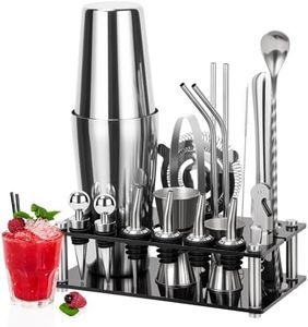 Cinnani Boston Cocktail Shaker Set di 20 Pezzi-Set Cocktail Professionale-Cocktail Set con Acrilico Soporte-Professionale barman set-Cocktail Shaker Set-Set Shaker in Acciao Inox-Shaker per Cocktail