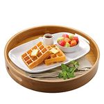 Jucoan 13.8 Inch Large Round Bamboo Serving Tray, Bamboo Wood Circle Tray with Handles, Round Ottoman Tray Food Tray for Serving Breakfast, Drinks, Snack on Home Dining Table