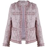 chouyatou Women's Fall Business Casual Tweed Blazer Jacket Collarless Open Front Dressy Tweed Jacket, Pink, Large