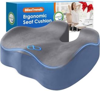 BlissTrends Seat Cushion,5.2in Thick Memory Foam Cushions for Office Chair, Car Seat, Airplane, Relieving Pressure Tailbone Sciatica Back Pain for Long Sitting Office Workers, Car Drivers Gery&Blue