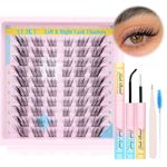 ALICE Natural Lash Clusters Kit Wispy Cat Eye Lash Extension Kit 3D C Curl Eyelash Clusters Kit Left & Right DIY Eyelash Extension kit with Individual Lashes Bond and seal Lash Applicator