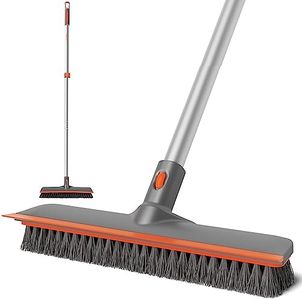 eazer Floor Scrubber Brush, 2-in-1 Deck Scrubber Brush with Long Handle, Soft & Hard Bristle Brush for Cleaning Concrete, Squeegee Broom for Floor,Bathroom Garage,Kitchen,Wall,Tile and Swimming Pool.